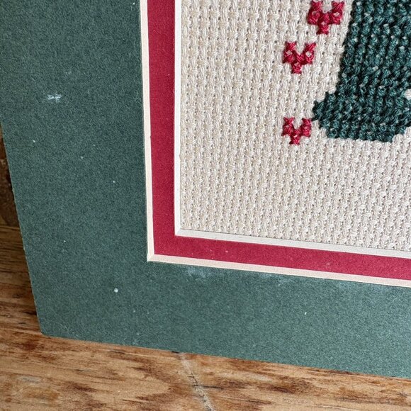 Completed Cross Stitch Welcome With Apple Double Matted No Frame READ - Picture 3 of 14